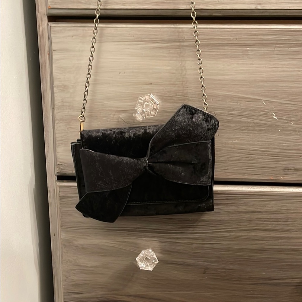 Anthropologie Black Velvet Bow Bag